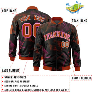 Custom Black Red-Pink Varsity Full-Zip Blur Spray Letterman Bomber Jacket