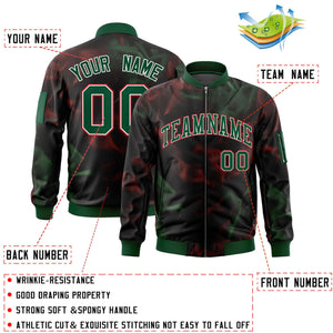 Custom Black Green-Red Varsity Full-Zip Blur Spray Letterman Bomber Jacket