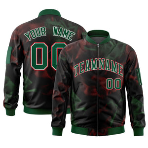 Custom Black Green-Red Varsity Full-Zip Blur Spray Letterman Bomber Jacket