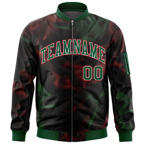 Custom Black Green-Red Varsity Full-Zip Blur Spray Letterman Bomber Jacket