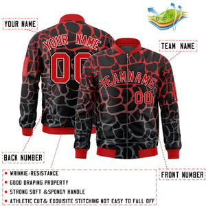 Custom Black Red-Gray Varsity Full-Zip Spotted Letterman Bomber Jacket