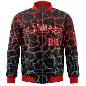 Custom Black Red-Gray Varsity Full-Zip Spotted Letterman Bomber Jacket