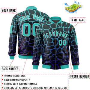 Custom Black Aqua-Royal Varsity Full-Zip Spotted Letterman Bomber Jacket