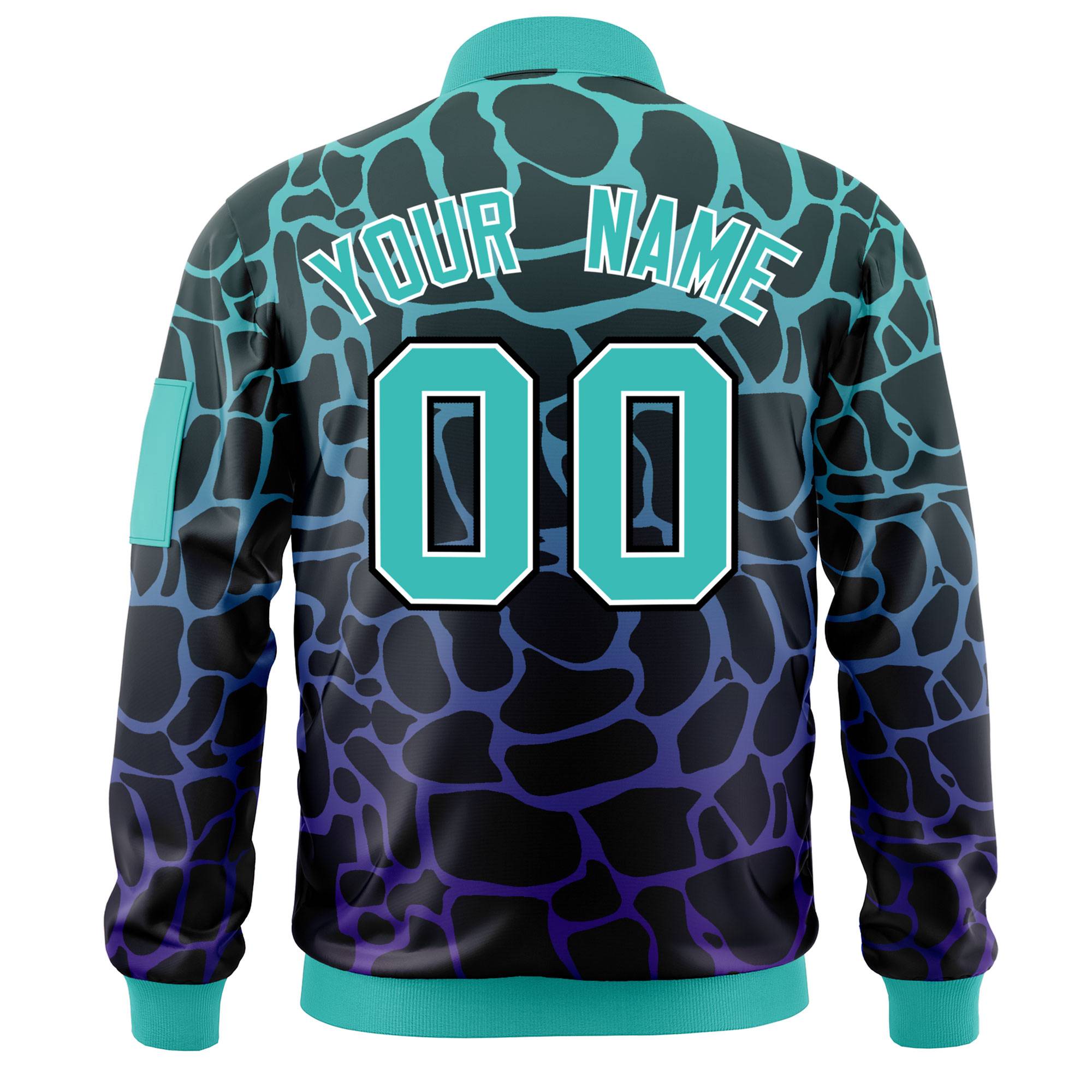 Custom Black Aqua-Royal Varsity Full-Zip Spotted Letterman Bomber Jacket