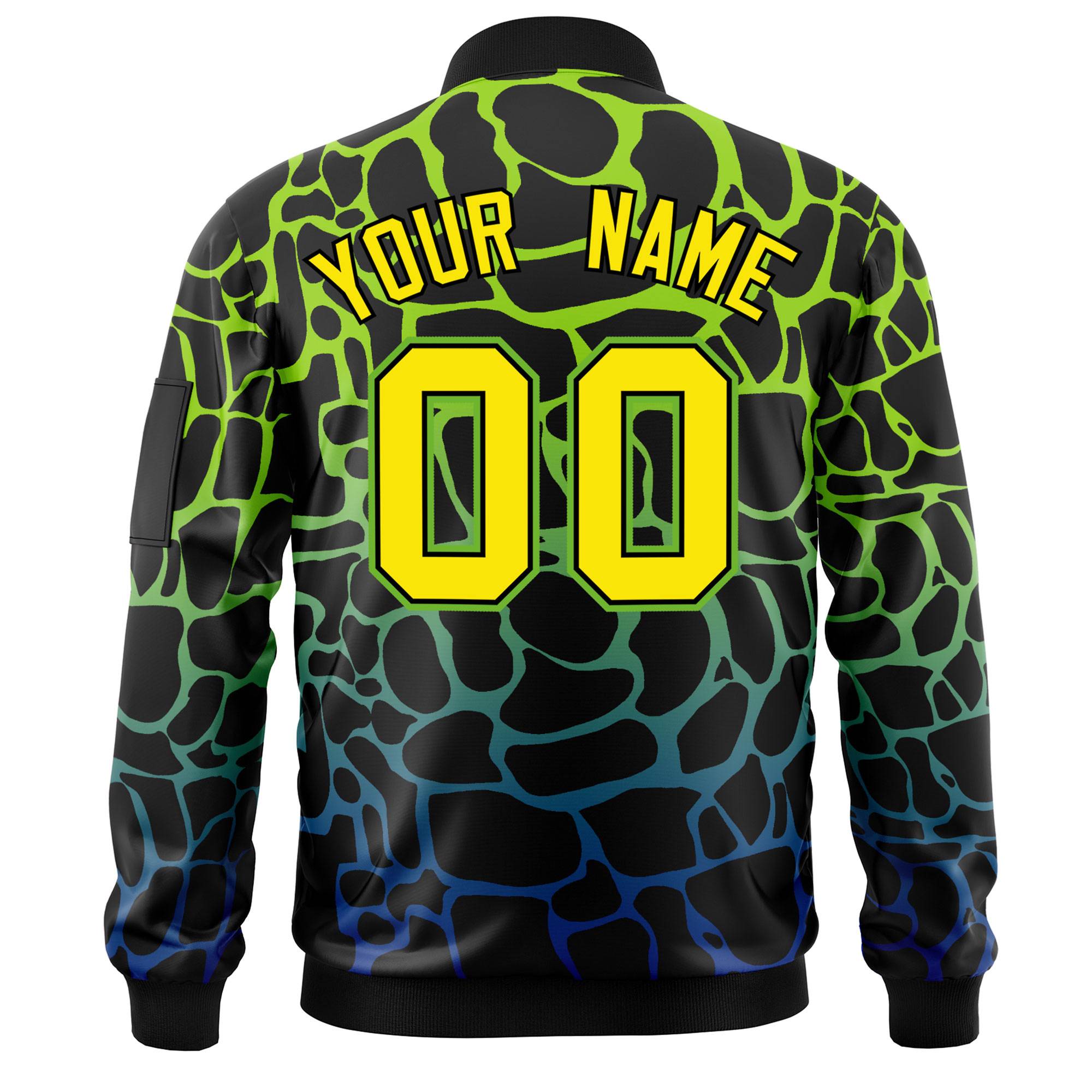 Custom Black Green-Royal Varsity Full-Zip Spotted Letterman Bomber Jacket