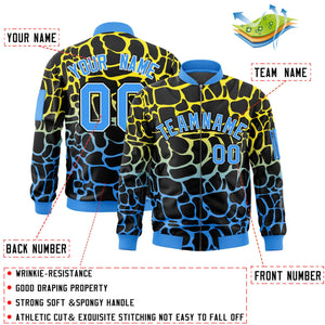 Custom Black Gold-Power Blue Varsity Full-Zip Spotted Letterman Bomber Jacket