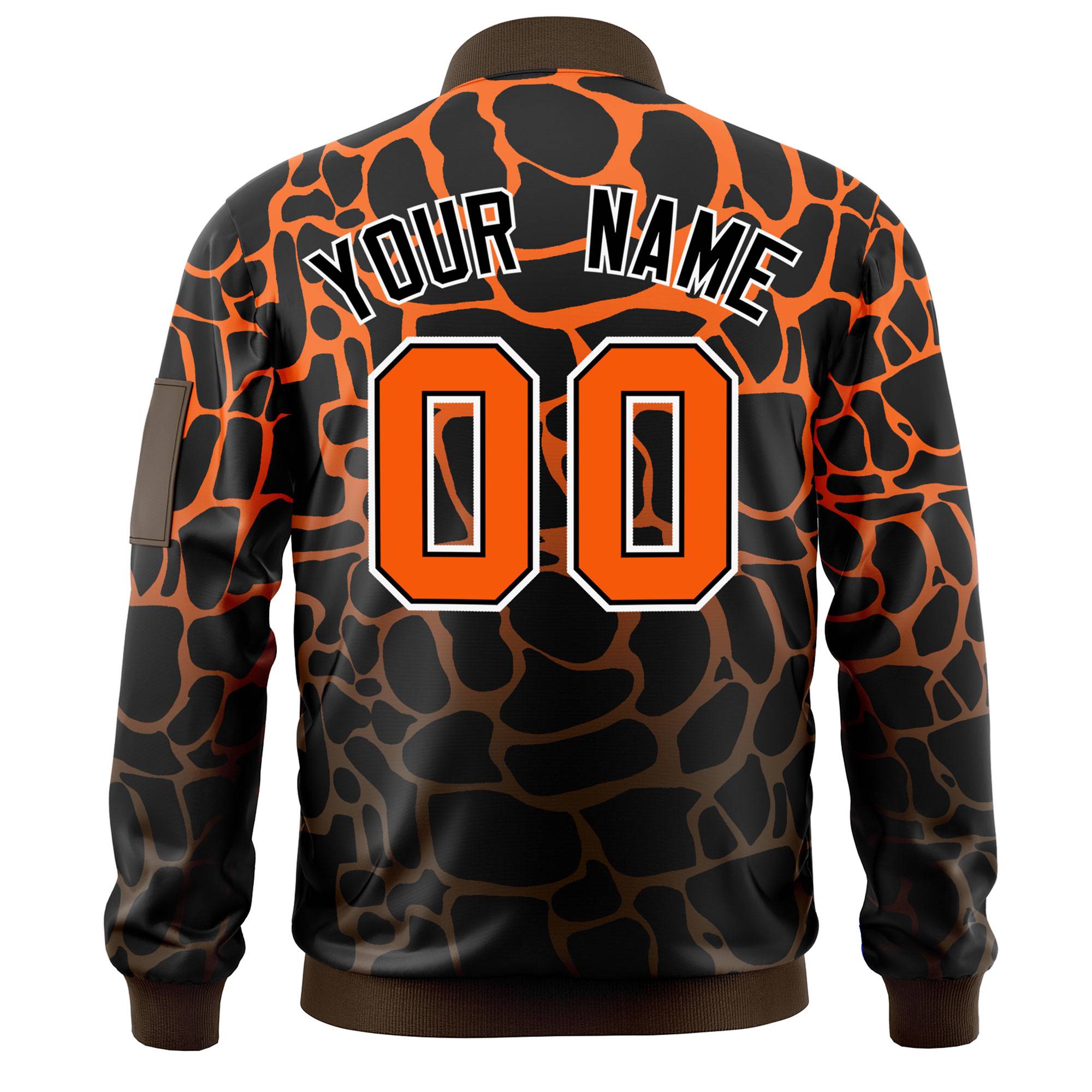 Custom Black Orange-Brown Varsity Full-Zip Spotted Letterman Bomber Jacket