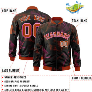 Custom Black Red-Pink Varsity Full-Zip Blur Spray Letterman Bomber Jacket