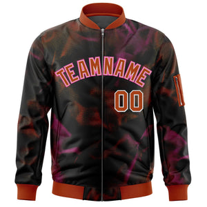 Custom Black Red-Pink Varsity Full-Zip Blur Spray Letterman Bomber Jacket