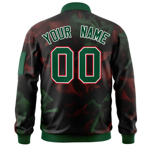 Custom Black Green-Red Varsity Full-Zip Blur Spray Letterman Bomber Jacket