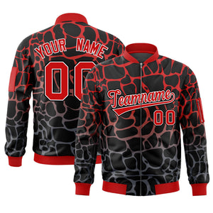 Custom Black Red-Gray Varsity Full-Zip Spotted Letterman Bomber Jacket