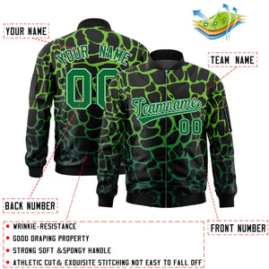 Custom Black Green Varsity Full-Zip Spotted Letterman Bomber Jacket