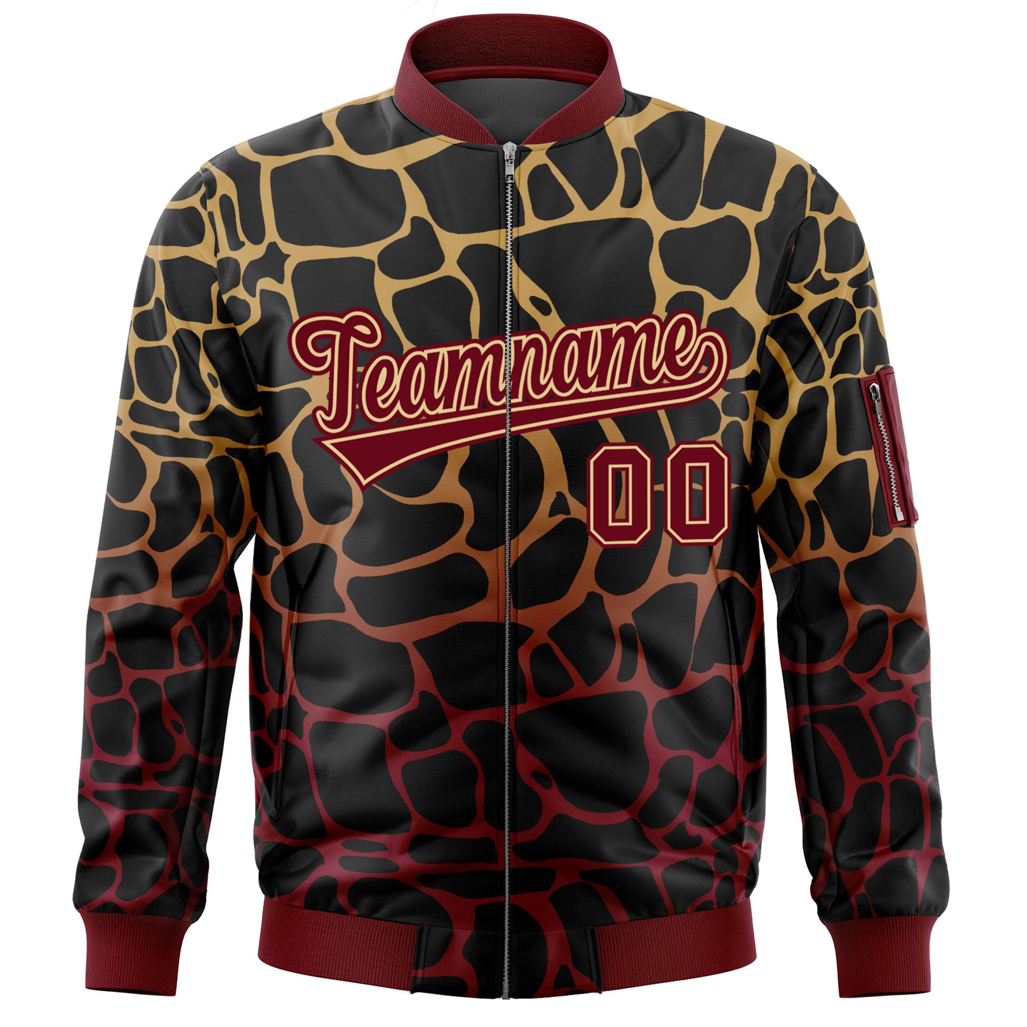 Custom Black Old Gold-Crimson Varsity Full-Zip Spotted Letterman Bomber Jacket