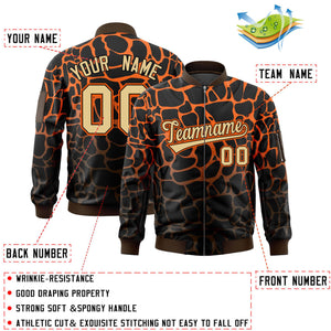 Custom Black Orange-Brown Varsity Full-Zip Spotted Letterman Bomber Jacket