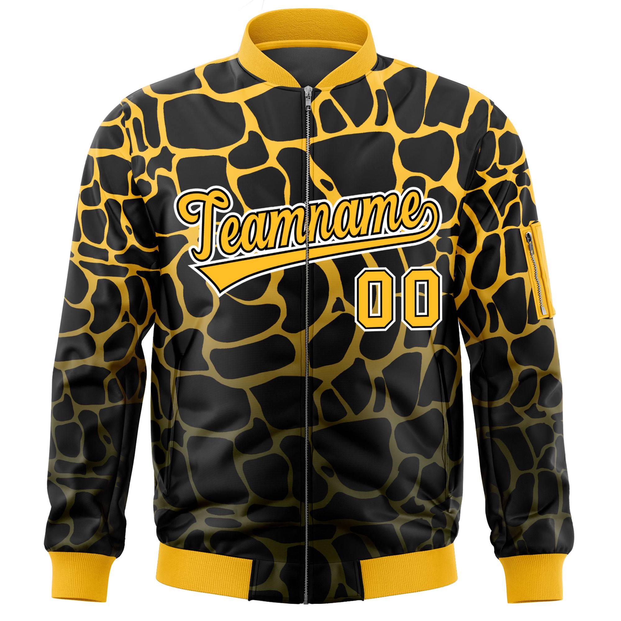 Custom Black Gold-Olive Varsity Full-Zip Spotted Letterman Bomber Jacket