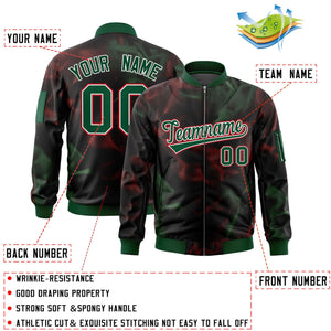 Custom Black Green-Red Varsity Full-Zip Blur Spray Letterman Bomber Jacket