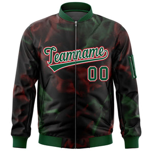 Custom Black Green-Red Varsity Full-Zip Blur Spray Letterman Bomber Jacket