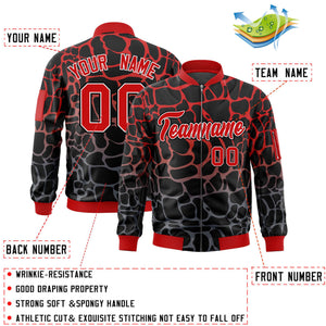 Custom Black Red-Gray Varsity Full-Zip Spotted Letterman Bomber Jacket