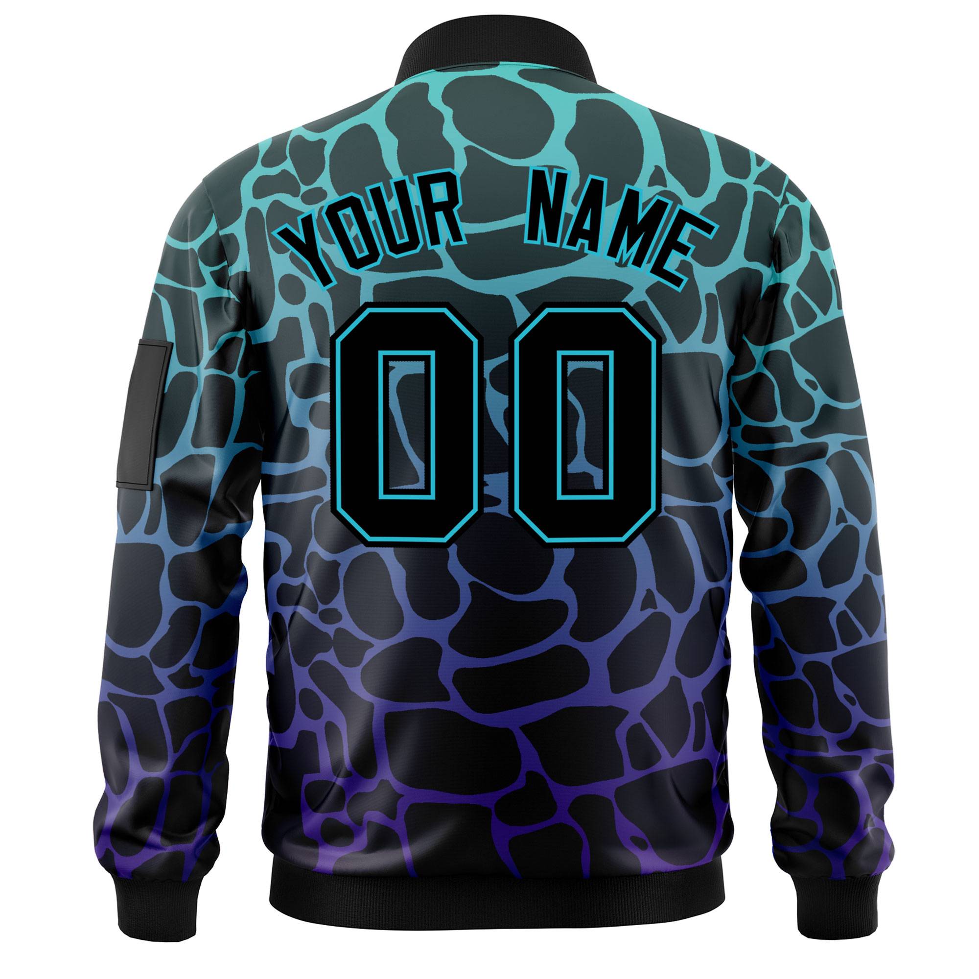 Custom Black Aqua-Royal Varsity Full-Zip Spotted Letterman Bomber Jacket