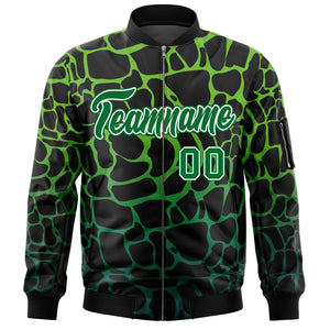 Custom Black Green Varsity Full-Zip Spotted Letterman Bomber Jacket