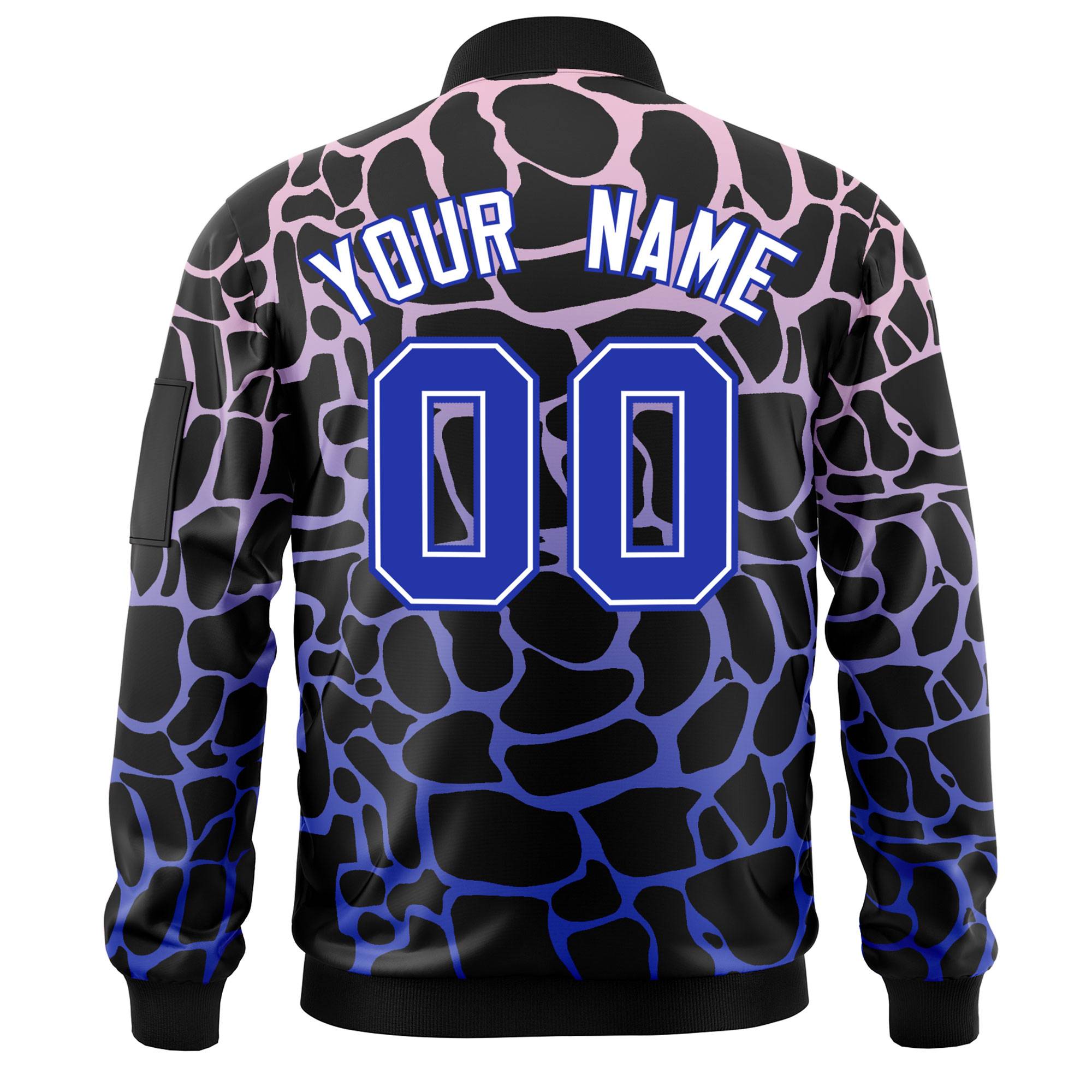 Custom Black Royal Varsity Full-Zip Spotted Letterman Bomber Jacket