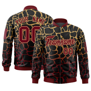 Custom Black Old Gold-Crimson Varsity Full-Zip Spotted Letterman Bomber Jacket