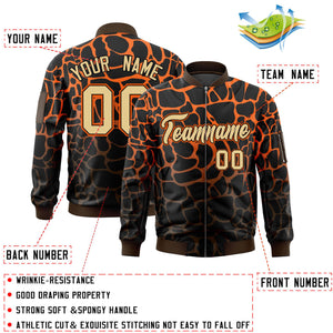 Custom Black Orange-Brown Varsity Full-Zip Spotted Letterman Bomber Jacket