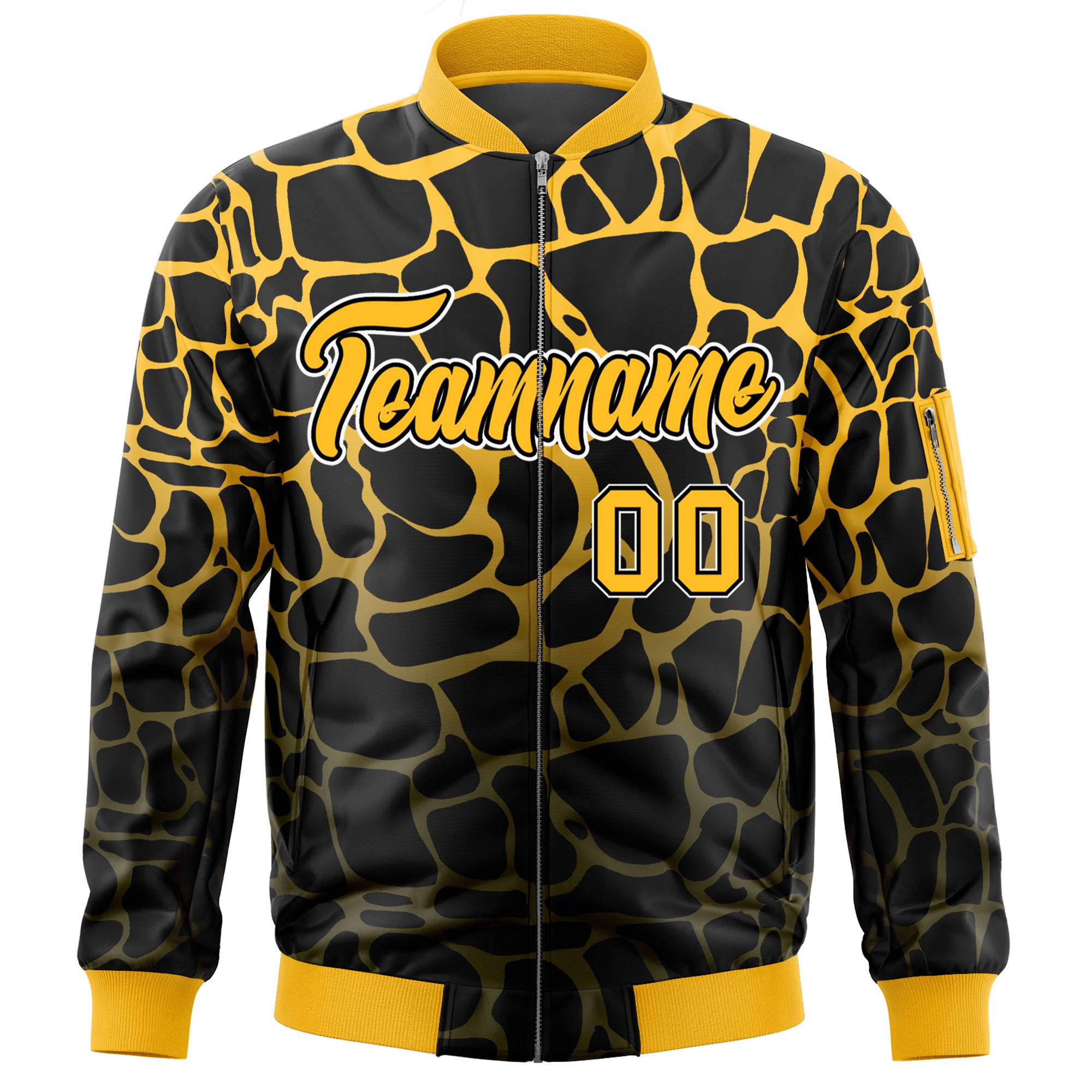 Custom Black Gold-Olive Varsity Full-Zip Spotted Letterman Bomber Jacket