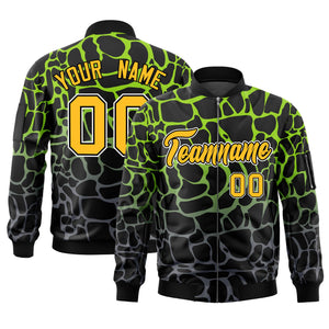 Custom Black Neon Green-Gray Varsity Full-Zip Spotted Letterman Bomber Jacket