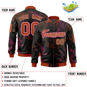 Custom Black Red-Pink Varsity Full-Zip Blur Spray Letterman Bomber Jacket