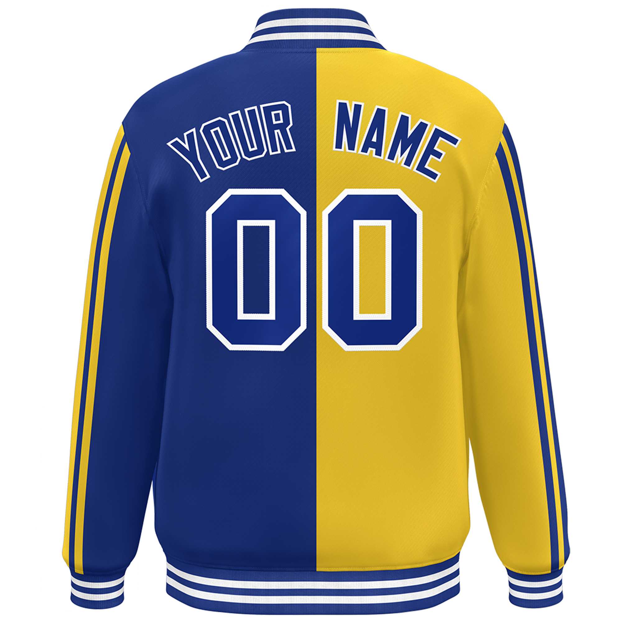 Custom Royal Gold Two Tone Color Block Bomber Varsity Baseball Jacket