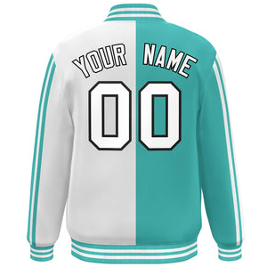 Custom White Aqua Two Tone Color Block Bomber Varsity Baseball Jacket