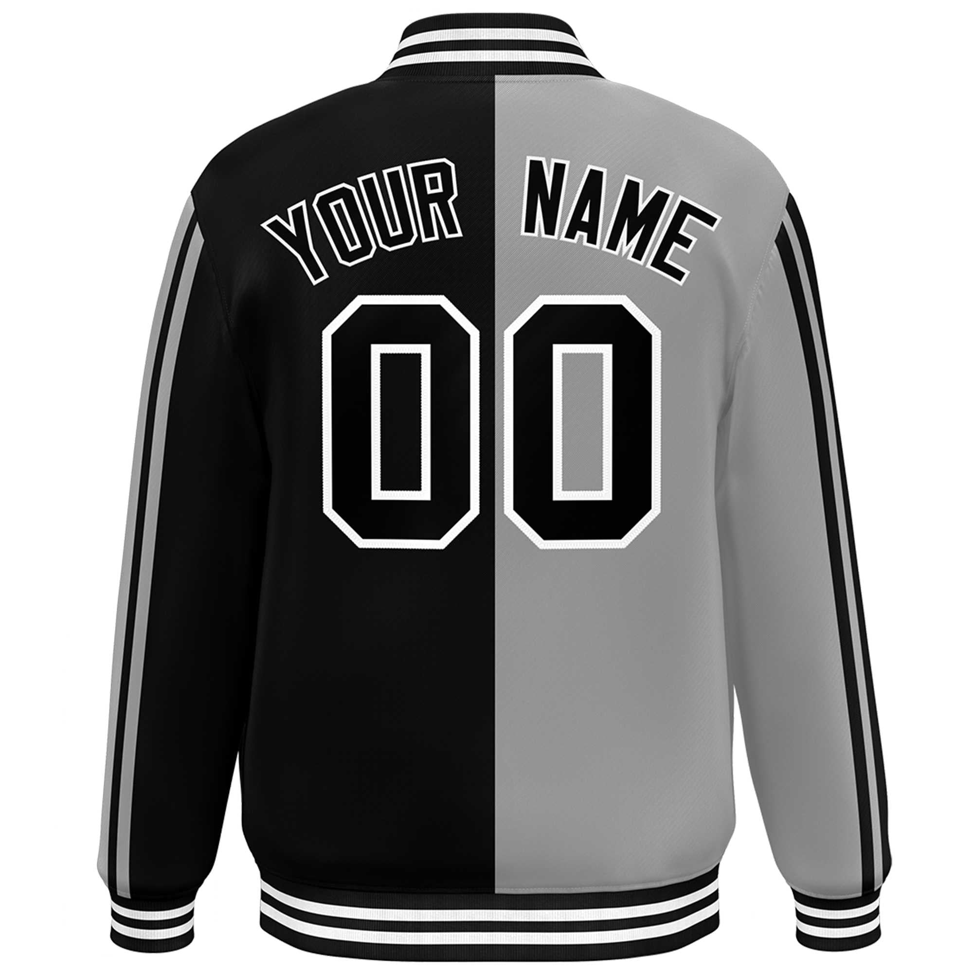 Custom Black Gray Two Tone Color Block Bomber Varsity Baseball Jacket