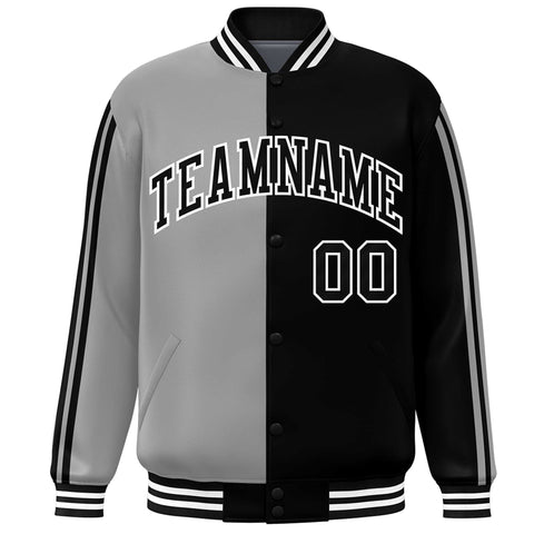 Custom Black Gray Two Tone Color Block Bomber Varsity Baseball Jacket