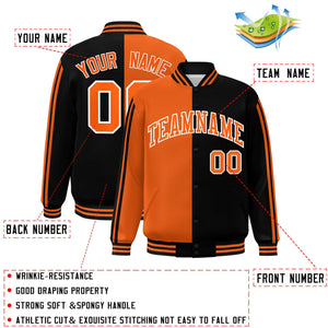 Custom Black Orange Two Tone Color Block Bomber Varsity Baseball Jacket