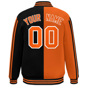 Custom Black Orange Two Tone Color Block Bomber Varsity Baseball Jacket