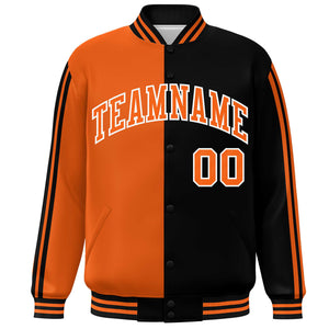 Custom Black Orange Two Tone Color Block Bomber Varsity Baseball Jacket