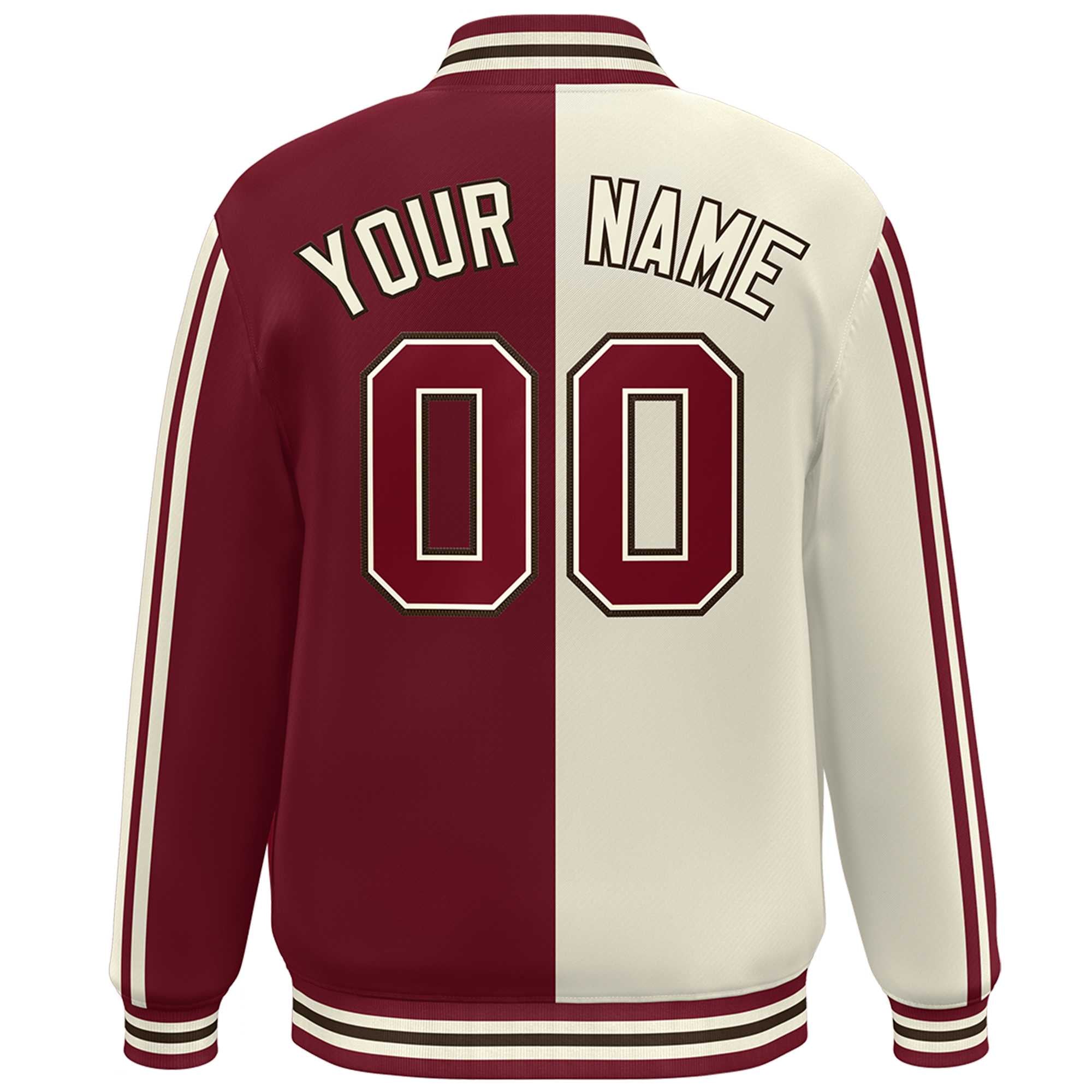 Custom Crimson Cream Two Tone Color Block Bomber Varsity Baseball Jacket