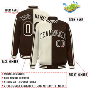 Custom Brown Cream Two Tone Color Block Bomber Varsity Baseball Jacket