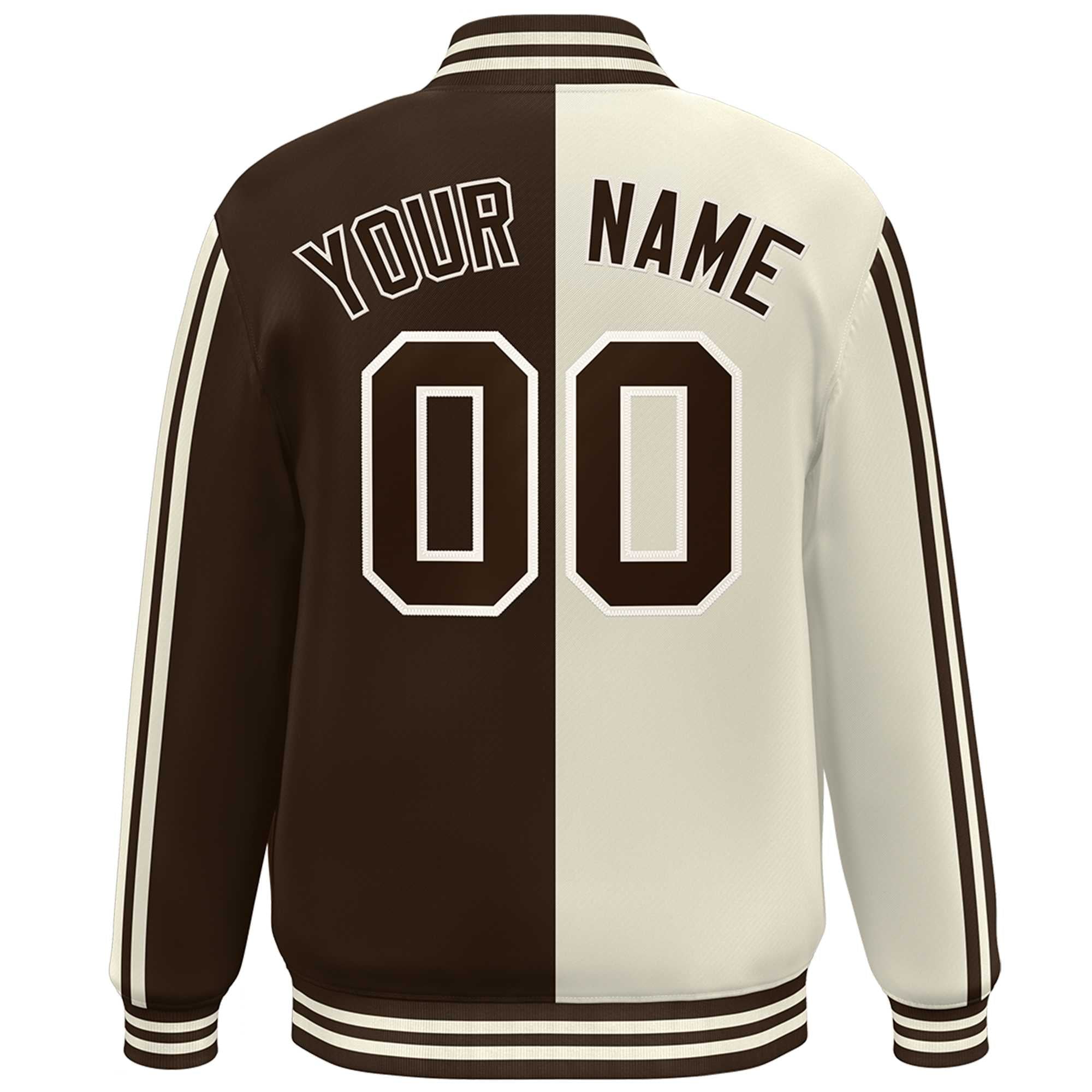 Custom Brown Cream Two Tone Color Block Bomber Varsity Baseball Jacket