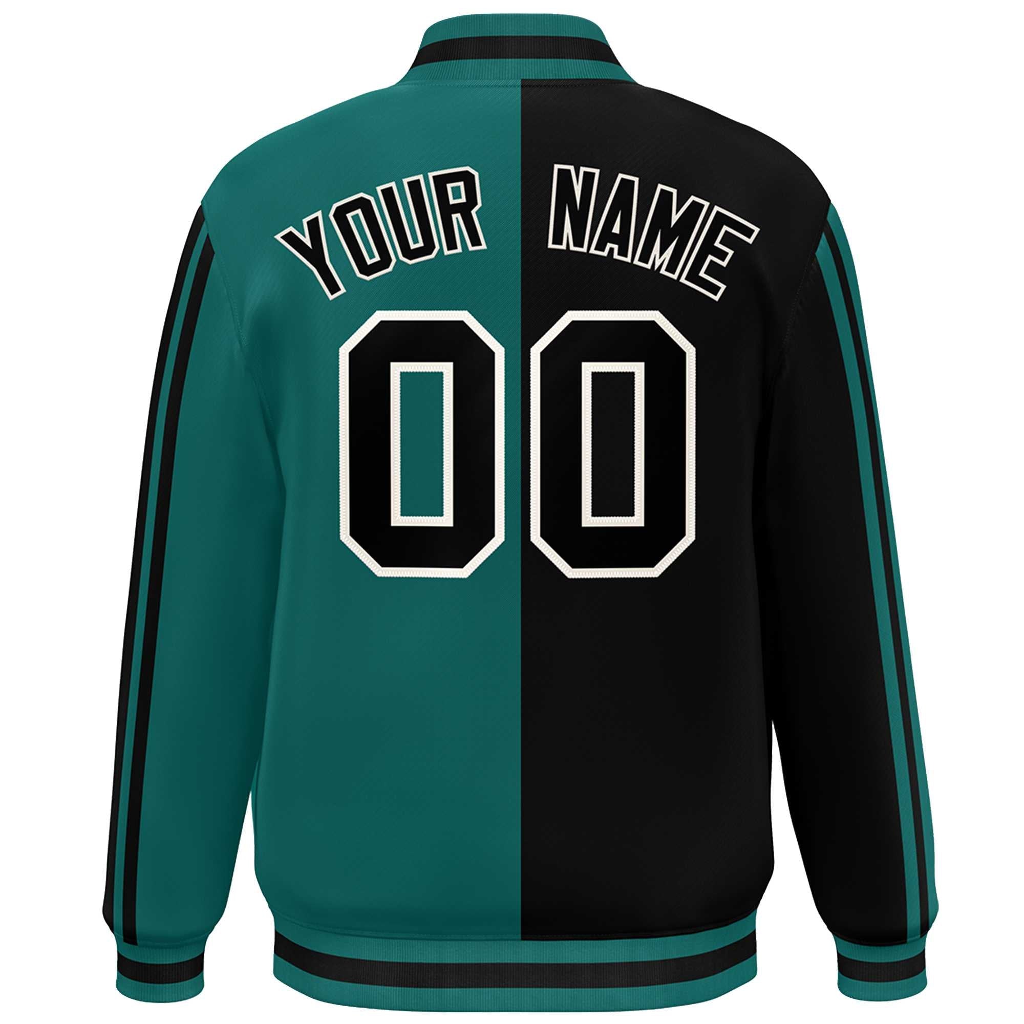 Custom Aqua Black-White Two Tone Color Block Bomber Varsity Baseball Jacket