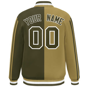 Custom Olive Desert Yellow-White Two Tone Color Block Bomber Varsity Baseball Jacket