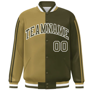 Custom Olive Desert Yellow-White Two Tone Color Block Bomber Varsity Baseball Jacket