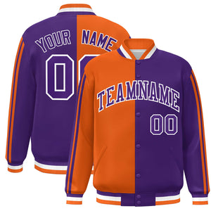 Custom Purple Orange-White Two Tone Color Block Bomber Varsity Baseball Jacket