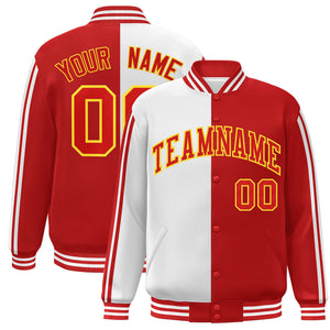 Custom Red White-Yellow Two Tone Color Block Bomber Varsity Baseball Jacket