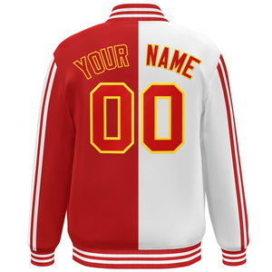 Custom Red White-Yellow Two Tone Color Block Bomber Varsity Baseball Jacket