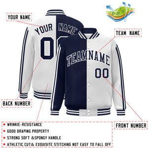 Custom White Navy Two Tone Color Block Bomber Varsity Baseball Jacket