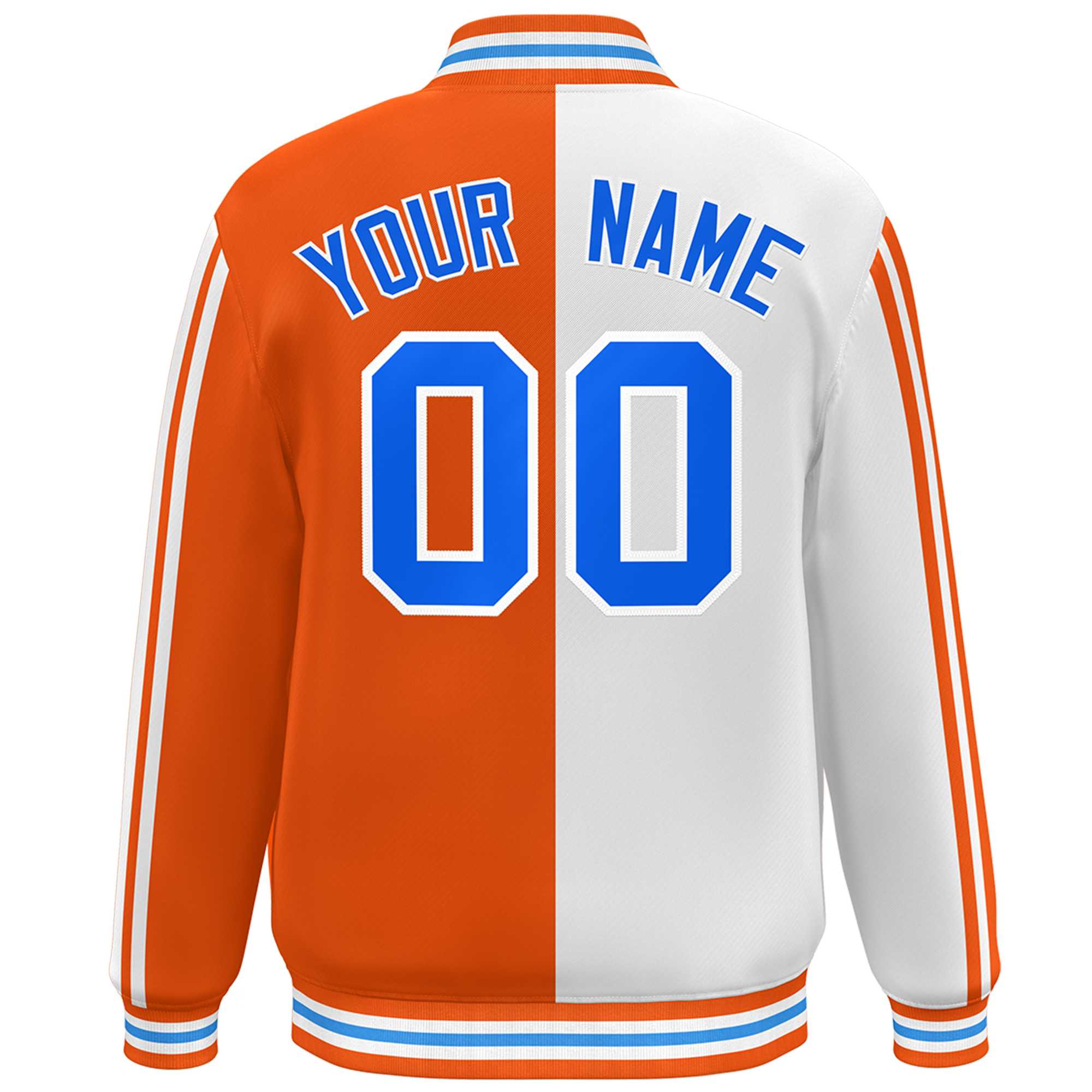 Custom Orange White Two Tone Color Block Bomber Varsity Baseball Jacket