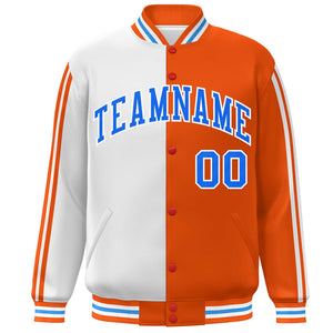 Custom Orange White Two Tone Color Block Bomber Varsity Baseball Jacket