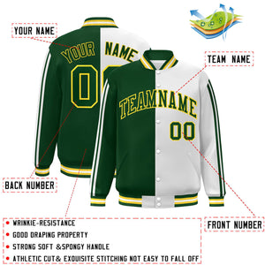 Custom Green White-Yellow Two Tone Color Block Bomber Varsity Baseball Jacket